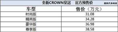 全新CROWN皇冠今晚上市 预售31.08万元起