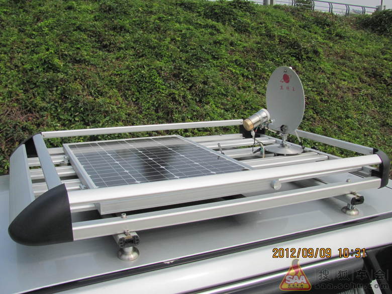 行李架加装太阳能发电板加装卫星电视接收小锅