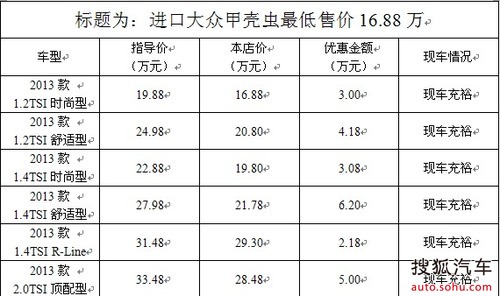 大众甲壳虫价格 售价图片